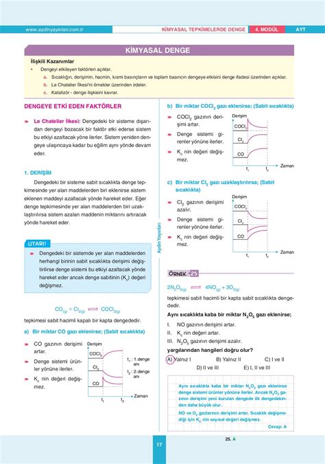 Ayt Kimya Konu Anlat M Mod Lleri Mod L Kimyasal Tepkimelerde Denge