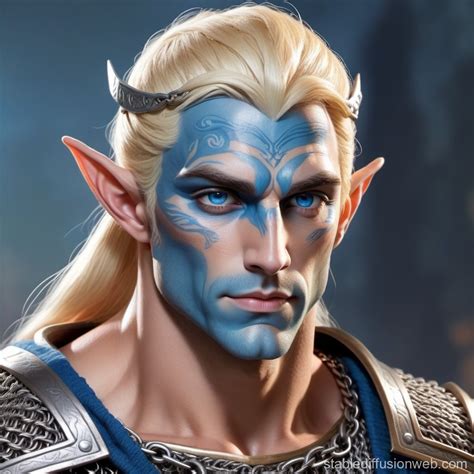 Realistic Half Elf Warrior With Blue Skin Stable Diffusion Online