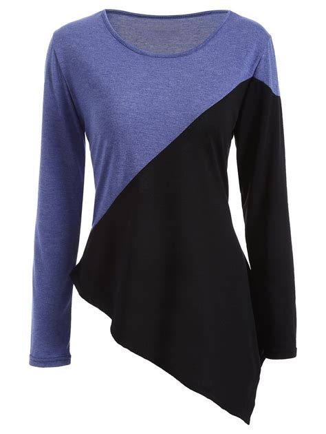 17 OFF 2021 Long Sleeve Color Block Asymmetric T Shirt In MEDIUM