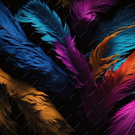 Premium Ai Image Colorful Feathers On Black Background Generative Ai