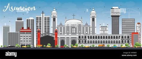 Asuncion Skyline With Gray Buildings And Blue Sky Vector Illustration