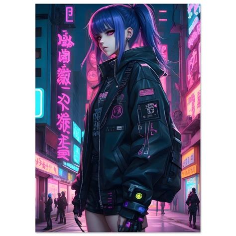 Cyberpunk Anime Girl Poster Cute and Neon, Perfect for Anime and ...