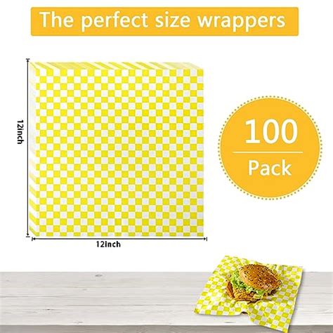 100 Pcs Waxed Deli Paper Sheets 12x12 Inch Checkered Food Basket Liners