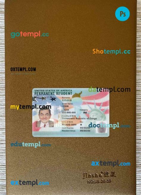 Usa Green Card Permanent Resident Card Editable Psd Files Scan And