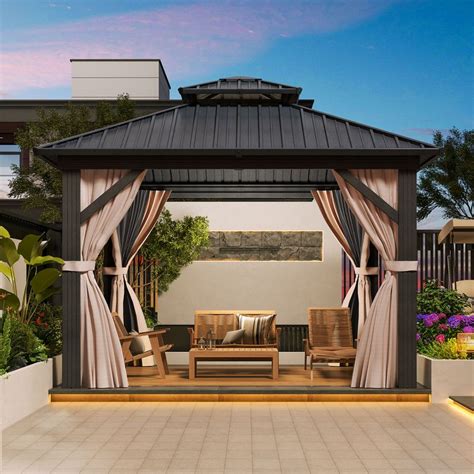 Yitahome | 10x10 ft Brown Outdoor Hardtop Gazebo in Metal Frame with ...