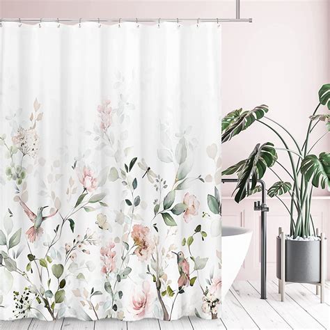 Aesthetic Blooming White Floral Shower Curtain Sets Watercolor Pink