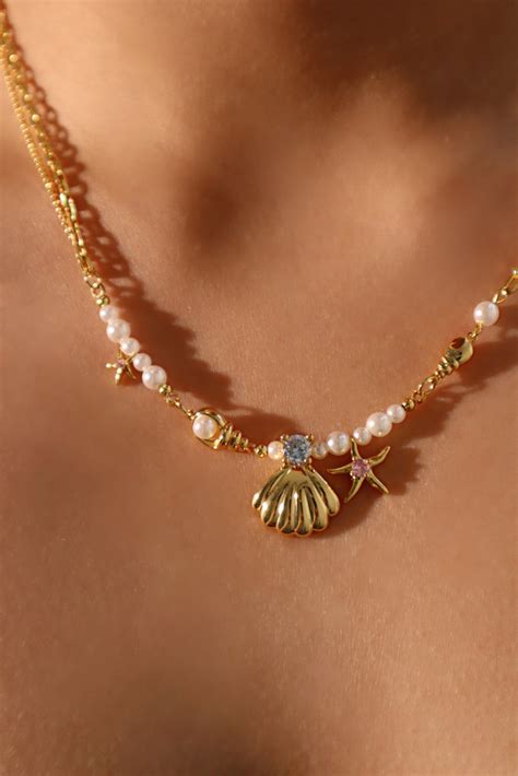 18k Real Gold Plated Sea Shell Pearls Necklace Cutethingscommin