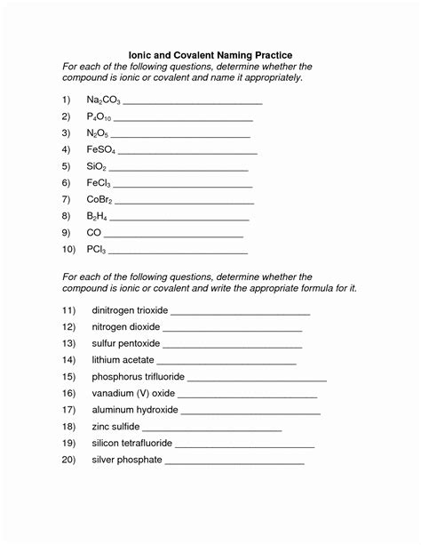 Naming Compounds Worksheets With Answers