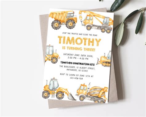 Construction Birthday Party Invitation Truck Birthday Party Etsy Canada