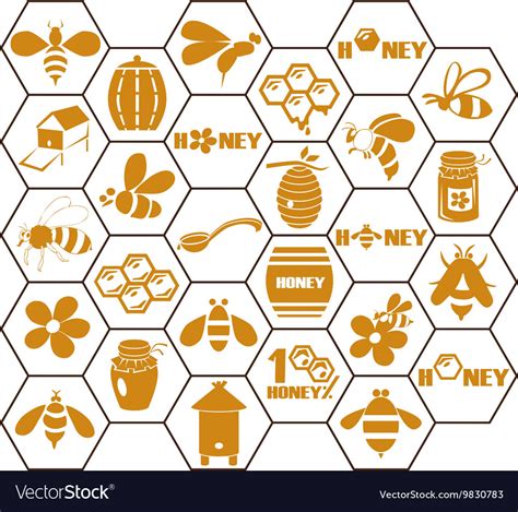 Icons bee and honey in comb Royalty Free Vector Image