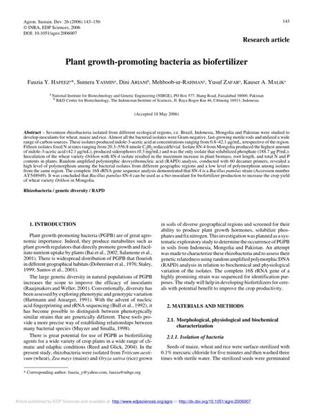 PDF Plant Growth Promoting Bacteria As Biofertilizer