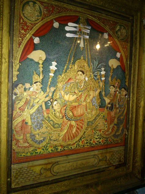 Mysore Style Painting Rajarajeshwari Flanked By Attendants Mysore