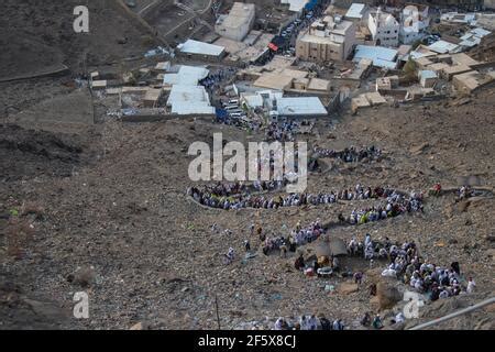 Muslim Pilgrims Climb The Mount Of Light Jabal An Nour Where Located