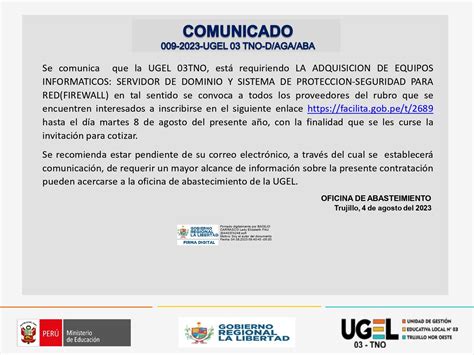 Comunicado 009 2023 UGEL 03 TNO D AGA ABA Campañas Unidad de