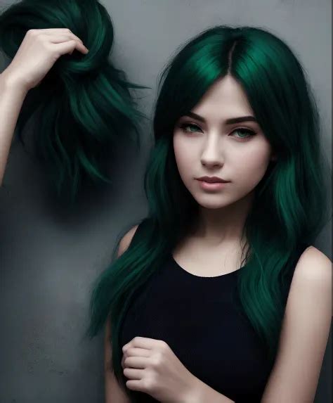 Araffe Woman With Green Hair Leaning Against A Wall Sexy Girl With Green Eyes Long Green Hair