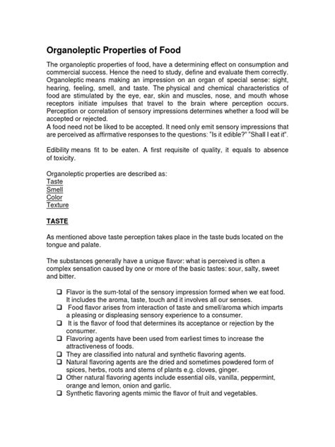 Organoleptic Properties of Food | PDF | Taste | Odor