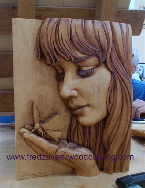 Girl With A Butterfly Woodcarving By Fred Zavadil Custom Wood Carving And Sculpting By Fred