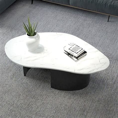 White Novelty Coffee Table Sintered Stone Accent Table Carbon Steel