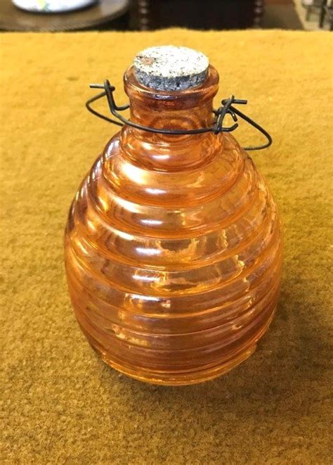 Vintage Bee Hive Shaped Hanging Fly Wasp Catcher Light Pink Ribbed Glass Bruce Of Ballater