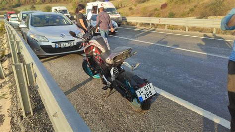 Virajda kontrolden çıkan motosiklet bariyere çarptı