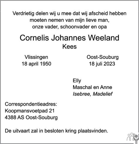 Kees Cornelis Johannes Weeland 18 07 2023 Overlijdensbericht En