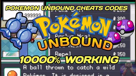 Pokemon Unbound Rare Candy Master Ball And Infinite Money Cheats