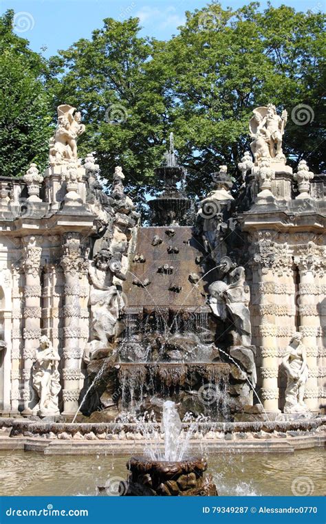 Zwinger Nymphs Bath Pavilion Waterfall From Dresden In Germany Stock