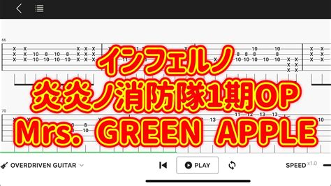 【tab】インフェルノ炎炎ノ消防隊1期op Mrs Green Apple【エレキギター中級者用練習曲】guitar Tutorial