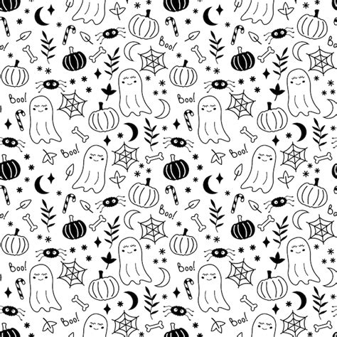 Premium Vector Black And White Halloween Seamless Pattern Doodle