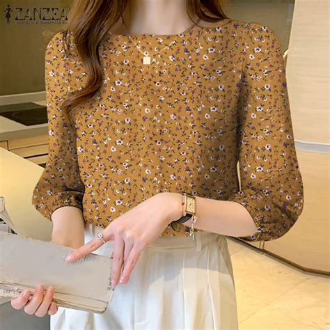 Celmia Zanzea Womens Vintage Floral Printed Top Pullover Elegant Office