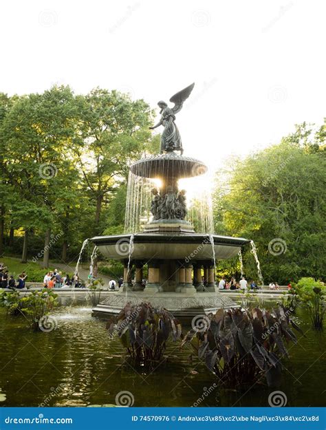 Bethesda Fountain In Central Park Backlit By Late Afternoon Sun