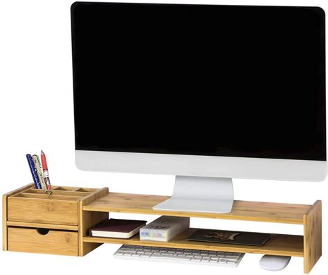 Sobuy Bbf N Bamboo Monitor Stand Computer Screen Monitor Stand