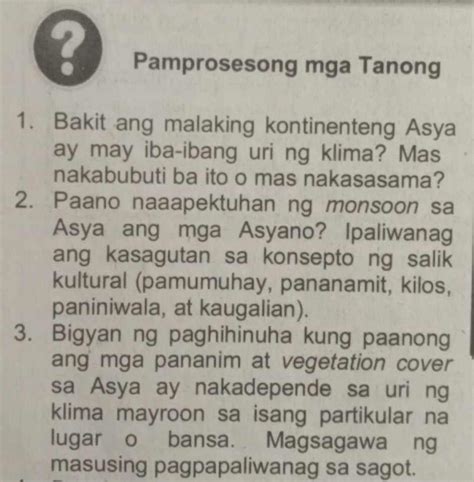 Pamprosesong Mga Tanong Bakit Ang Malaking Kontinenteng Asya Ay