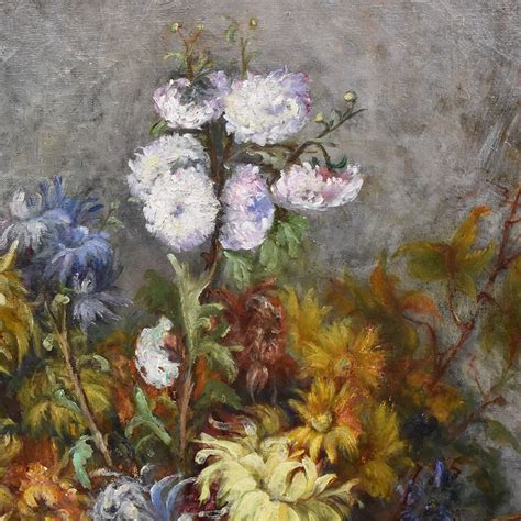 Antique Flower Painting, Dahlias and Chrysanthemums With Grapes, Still ...