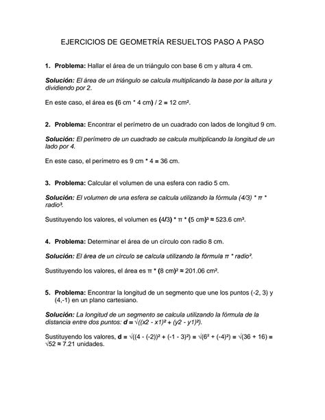 SOLUTION Ejercicios De Geometr A Resueltos Paso A Paso Studypool