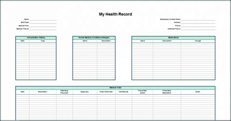 》Free Printable Personal Medical Health Record Sheet Template