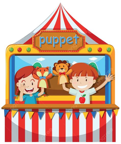 Children Perform Puppet Show On Stage Drawing Performance Puppet Vector ...