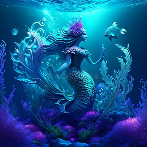 Fantasy Underwater Scene with Mermaid and Corals. 3d Rendering ...