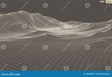 3D Wireframe Terrain Wide Angle EPS10 Vector Stock Vector