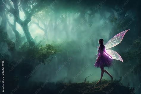 Fantasy concept portrait of the fairy in the magic forest with a lot of ...