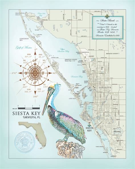 Sarasota & Siesta Key Area 11x14 Artistic Map - Etsy