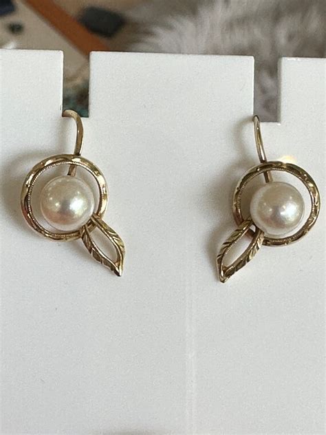 Vintage S Mikimoto K Yellow Gold Akoya Pearl Ea Gem