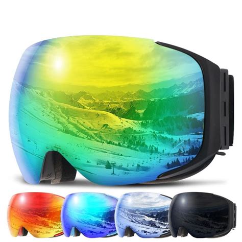 Magnetic Ski Goggles Double Layers Uv400 Anti Fog Big Ski Mask Glasses