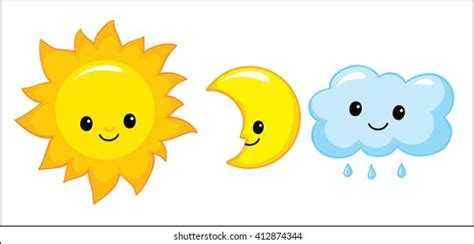 Cartoon Smiling Sun Moon Clouds Vector Stock Vector (Royalty Free ...