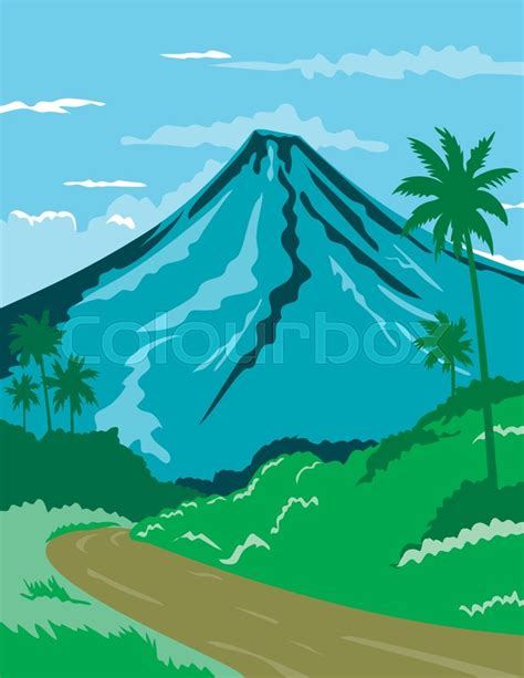 WPA poster art of Mayon Volcano or ... | Stock vector | Colourbox