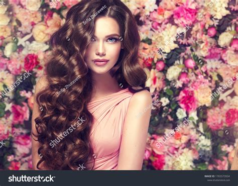 Brunette Summer Beauty Girl Long Shiny Stock Photo 1765573934