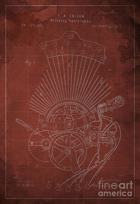 Edison Printing Telegraphs Patent Blueprint 1 Digital Art By Drawspots