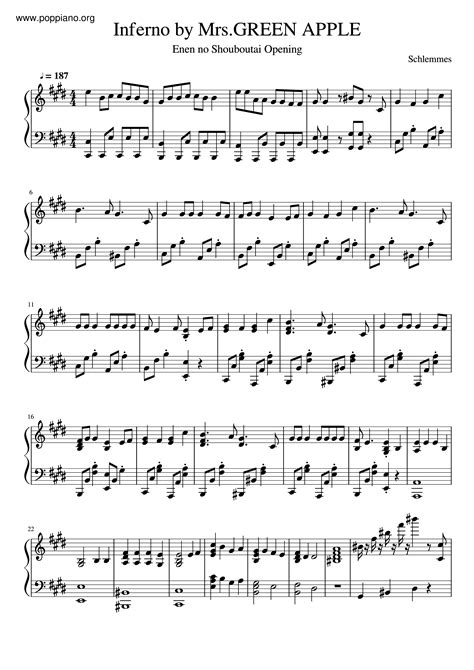 Mrs Green Apple Inferno Sheet Music pdf インフェルノ 楽譜 Free Score