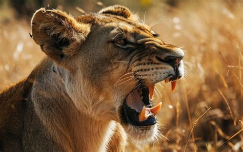 Premium Photo | Close up shot of lioness fiercely roaring