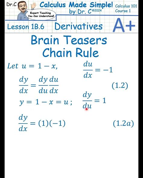 Dr Cs Brain Teasers Chain Rule Derivatives Examples Calculus Derivatives Chain Rule Youtube